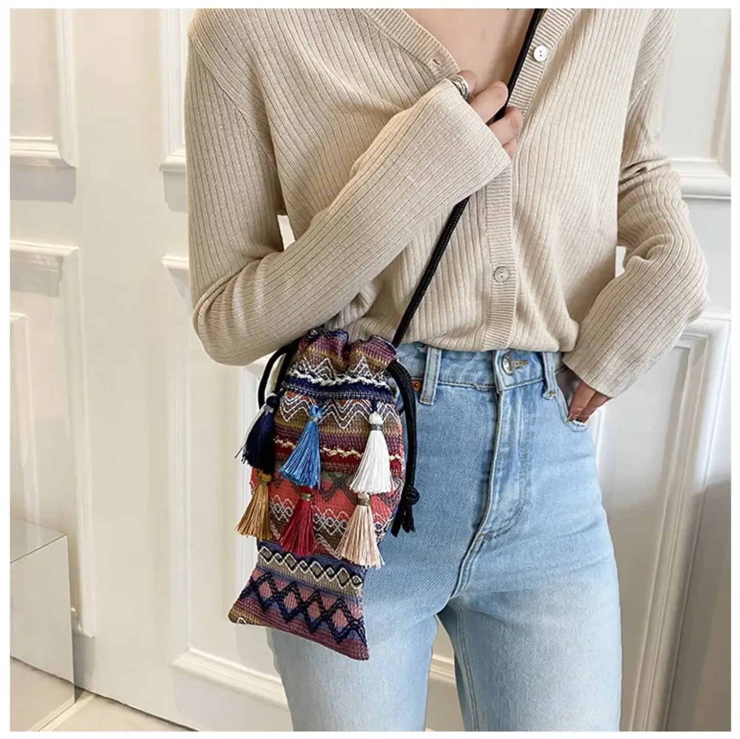 New Fendiz Bohemian Women trendy tassel bag Shoulder Bag Ethnic Cross body Bags Ladies Handbag