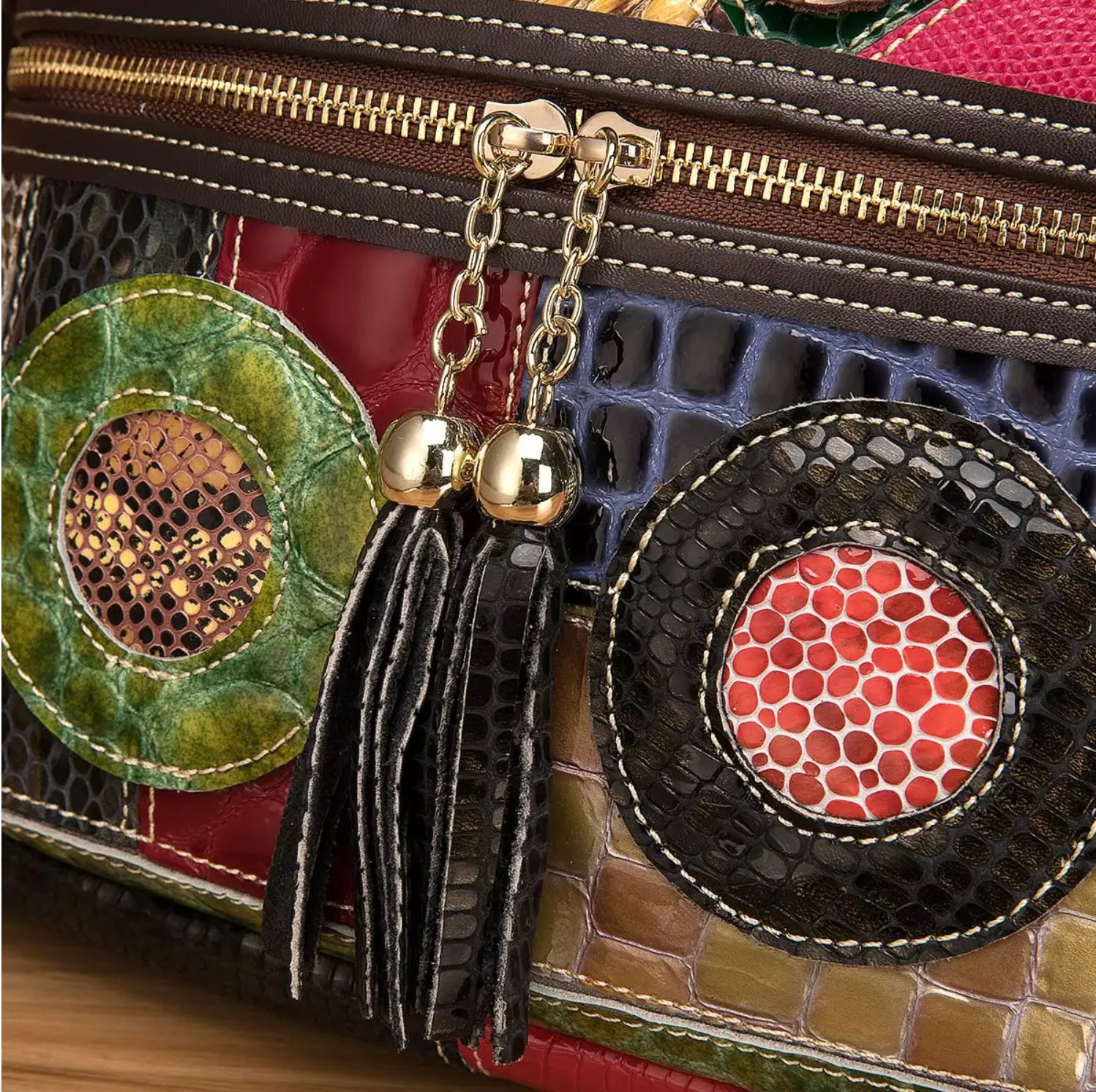 Fendiz Multicolor Floral Crossbody Bag Cowhide Leather Handbag Colorful Purses Vintage Snake Pattern