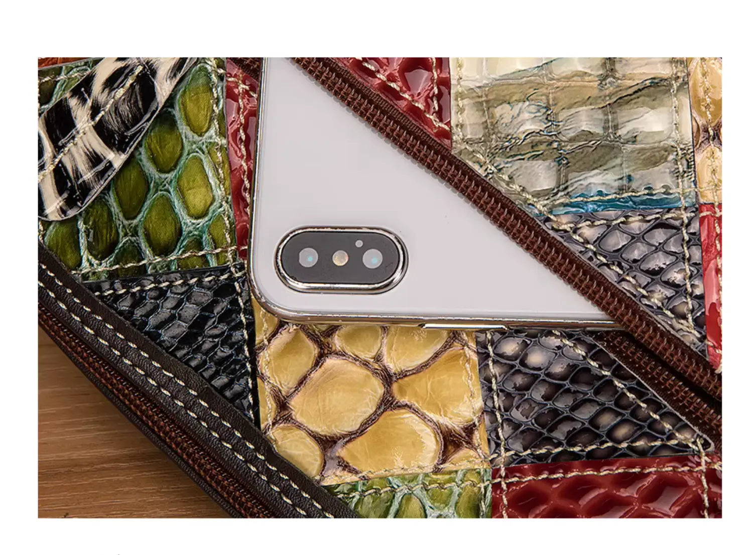 Fendiz Multicolor Floral Crossbody Bag Cowhide Leather Handbag Colorful Purses Vintage Snake Pattern