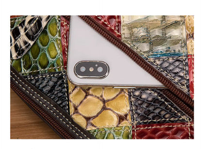 Fendiz Multicolor Floral Crossbody Bag Cowhide Leather Handbag Colorful Purses Vintage Snake Pattern