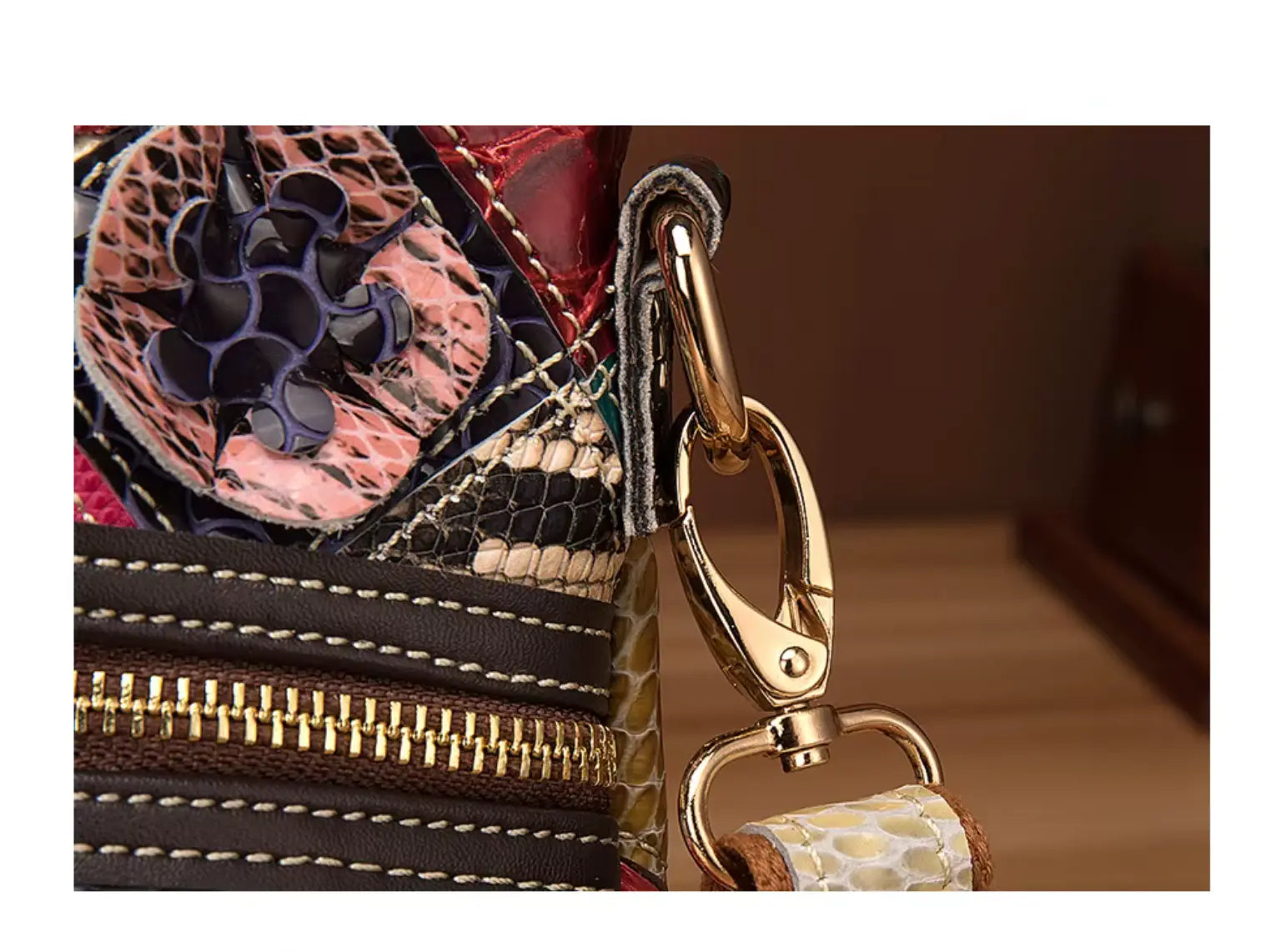 Fendiz Multicolor Floral Crossbody Bag Cowhide Leather Handbag Colorful Purses Vintage Snake Pattern