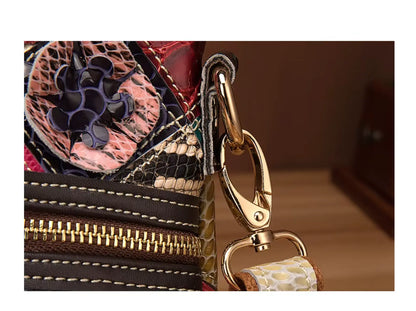 Fendiz Multicolor Floral Crossbody Bag Cowhide Leather Handbag Colorful Purses Vintage Snake Pattern