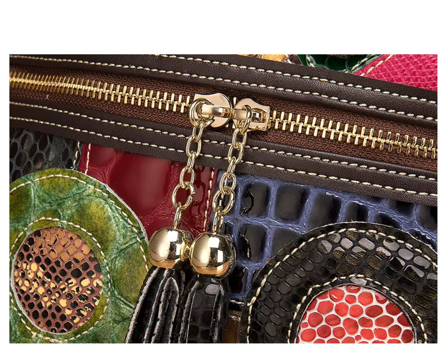 Fendiz Multicolor Floral Crossbody Bag Cowhide Leather Handbag Colorful Purses Vintage Snake Pattern