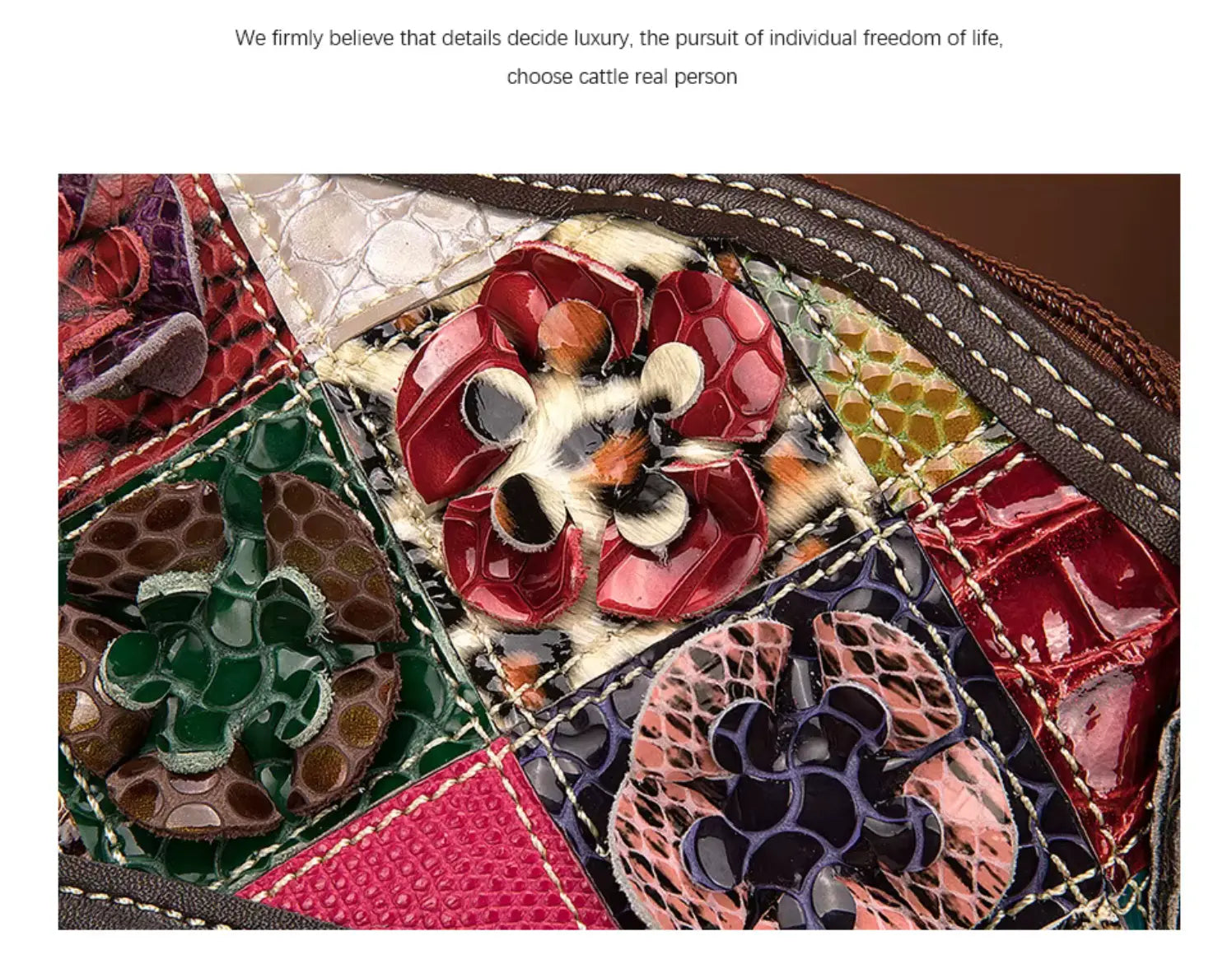 Fendiz Multicolor Floral Crossbody Bag Cowhide Leather Handbag Colorful Purses Vintage Snake Pattern