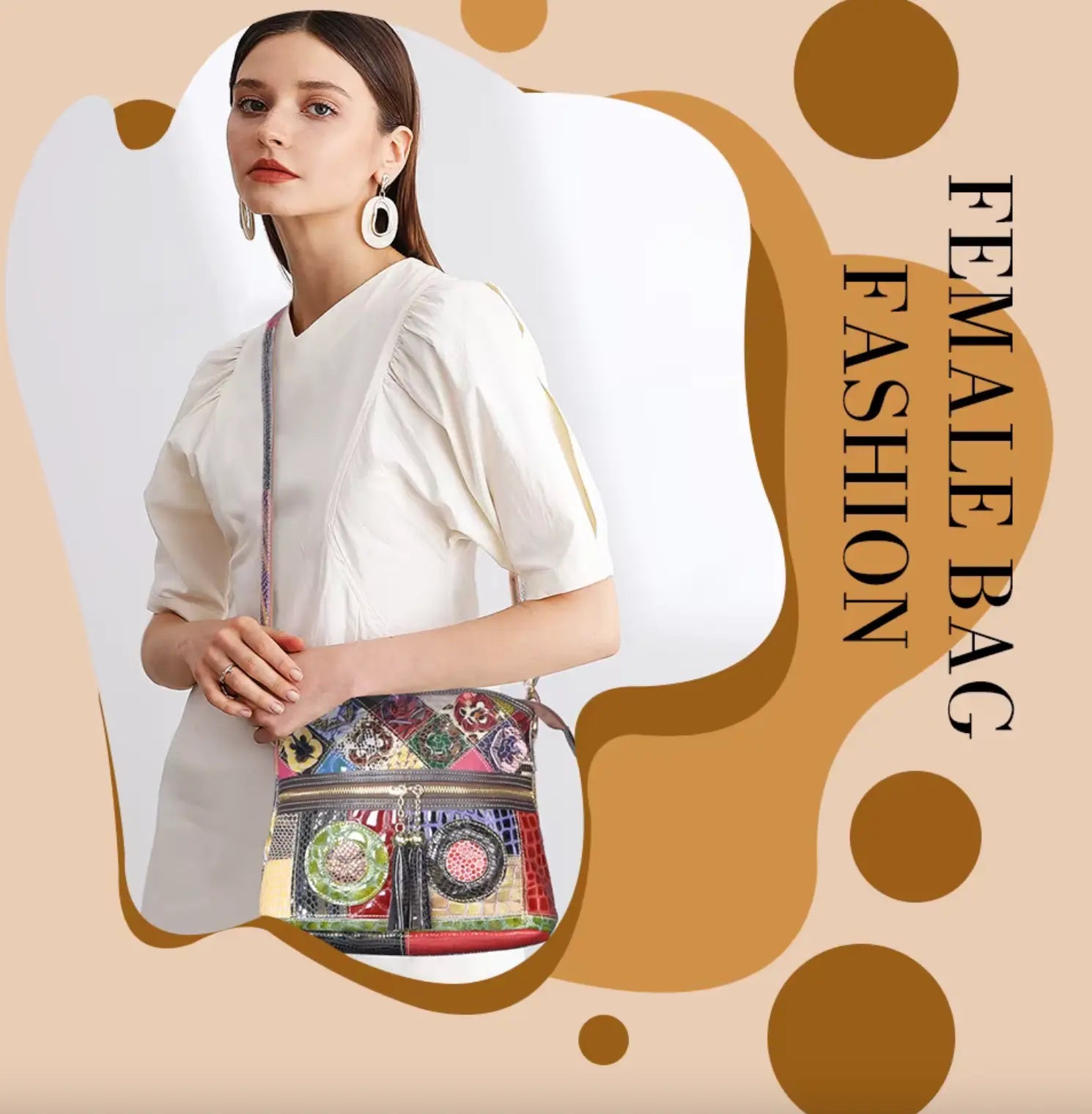 Fendiz Multicolor Floral Crossbody Bag Cowhide Leather Handbag Colorful Purses Vintage Snake Pattern
