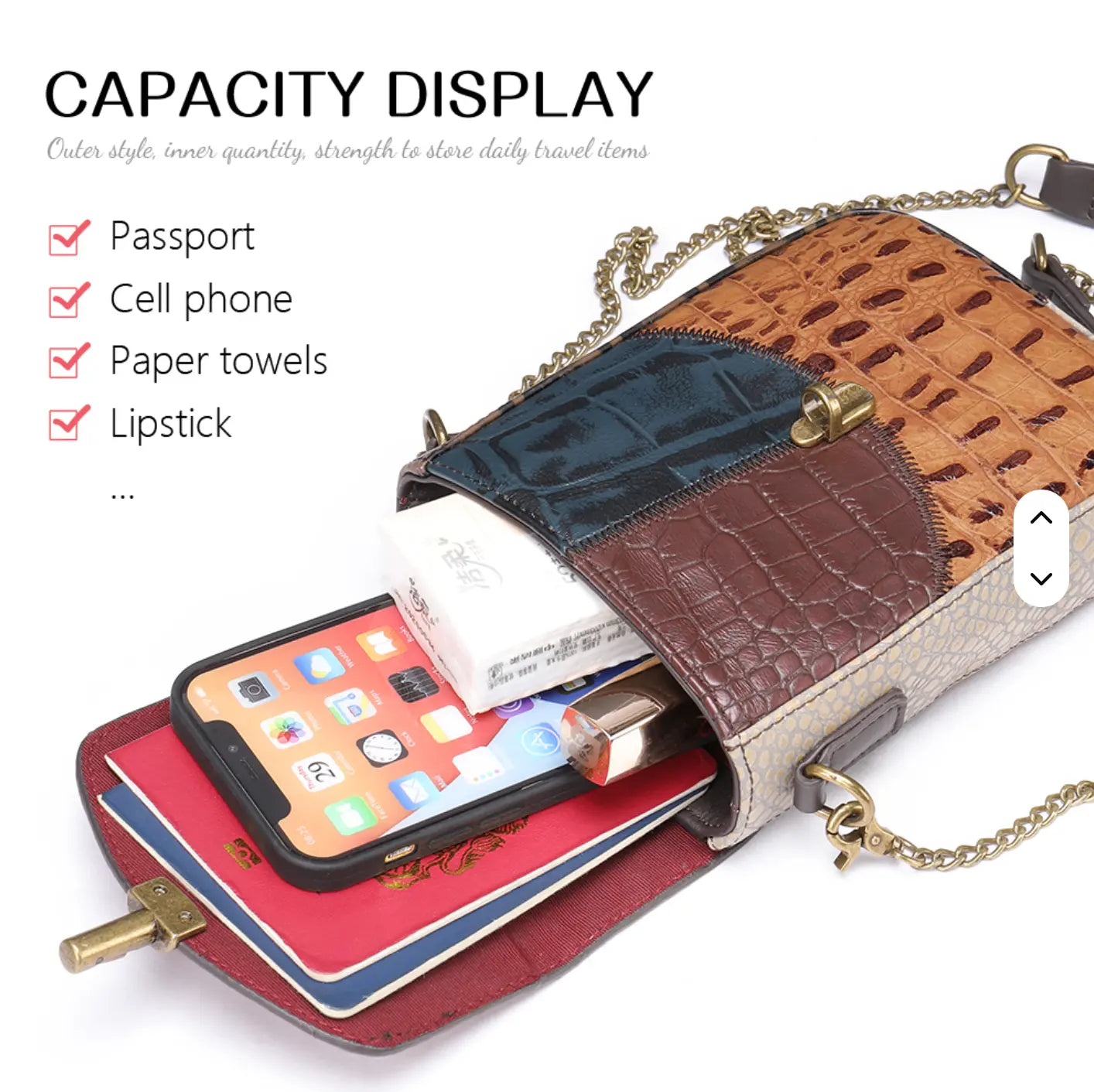 Fendiz Westal Retro Stitching Crossbody Bag Ladies Purses Mobile Phone Bag Genuine Leather Messenger Bags