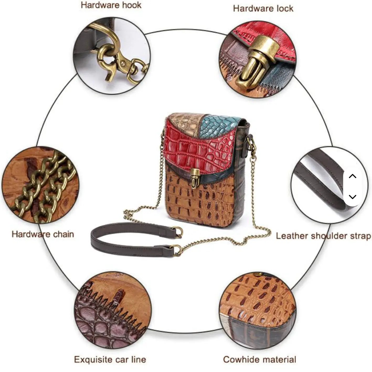 Fendiz Westal Retro Stitching Crossbody Bag Ladies Purses Mobile Phone Bag Genuine Leather Messenger Bags