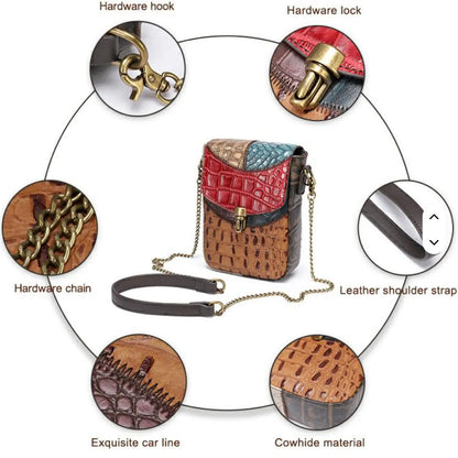 Fendiz Westal Retro Stitching Crossbody Bag Ladies Purses Mobile Phone Bag Genuine Leather Messenger Bags