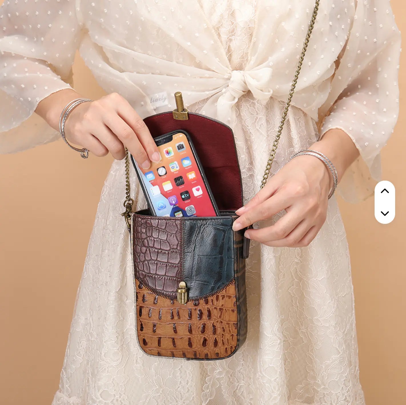 Fendiz Westal Retro Stitching Crossbody Bag Ladies Purses Mobile Phone Bag Genuine Leather Messenger Bags