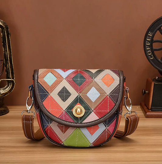Multicolor Crossbody Bag for Genuine Leather Colorful Shoulder Bag Random Color Patchwork Purse