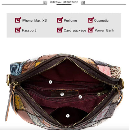 New Fendiz Elegant Shoulder Sling Bag Genuine Cow Leather Retro Classic