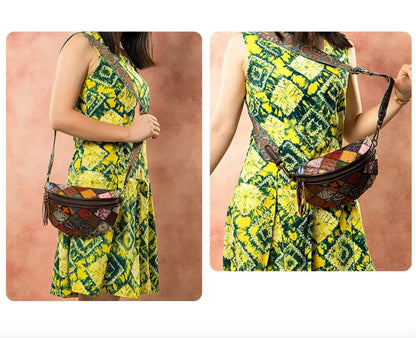 New Fendiz Elegant Shoulder Sling Bag Genuine Cow Leather Retro Classic