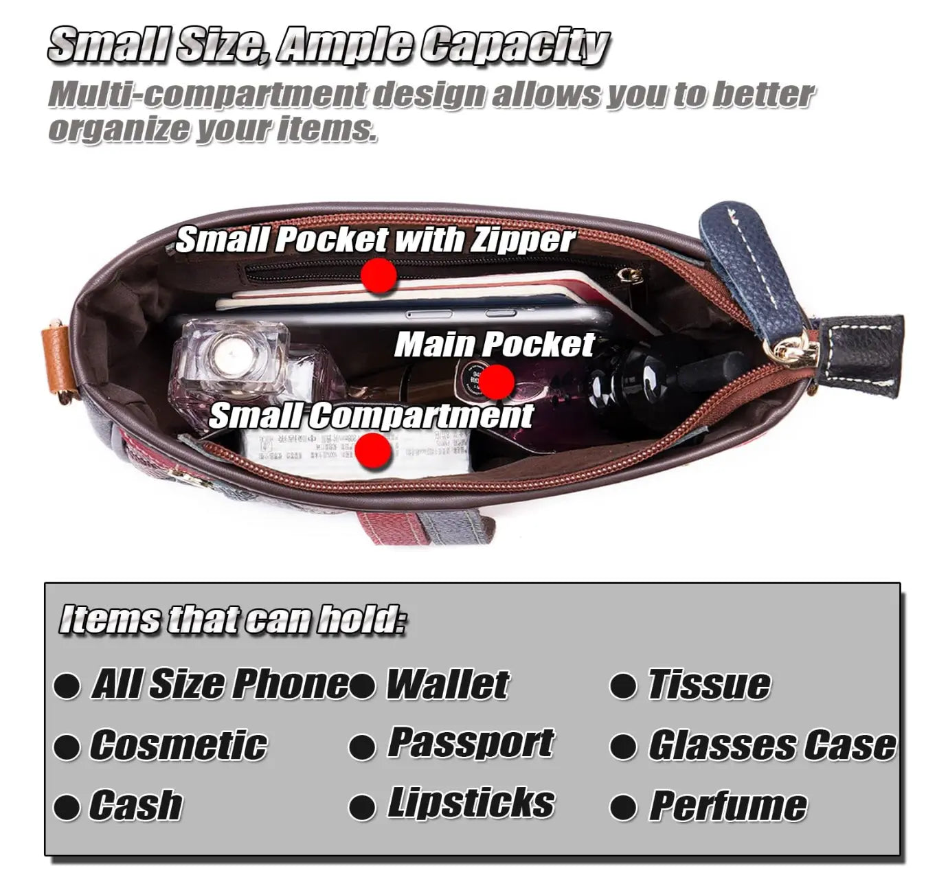 Patchwork Crossbody Bag Unique Genuine Leather Shoulder Bag Phone Purse with Shoulder Strap, Colorful