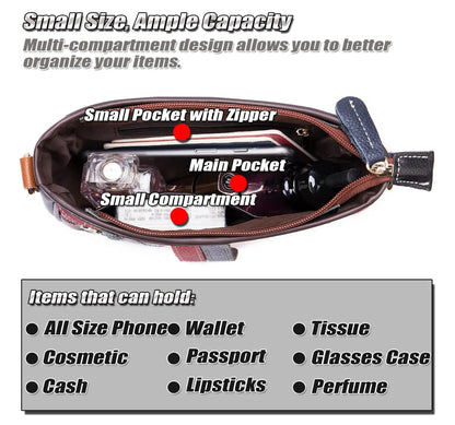 Patchwork Crossbody Bag Unique Genuine Leather Shoulder Bag Phone Purse with Shoulder Strap, Colorful