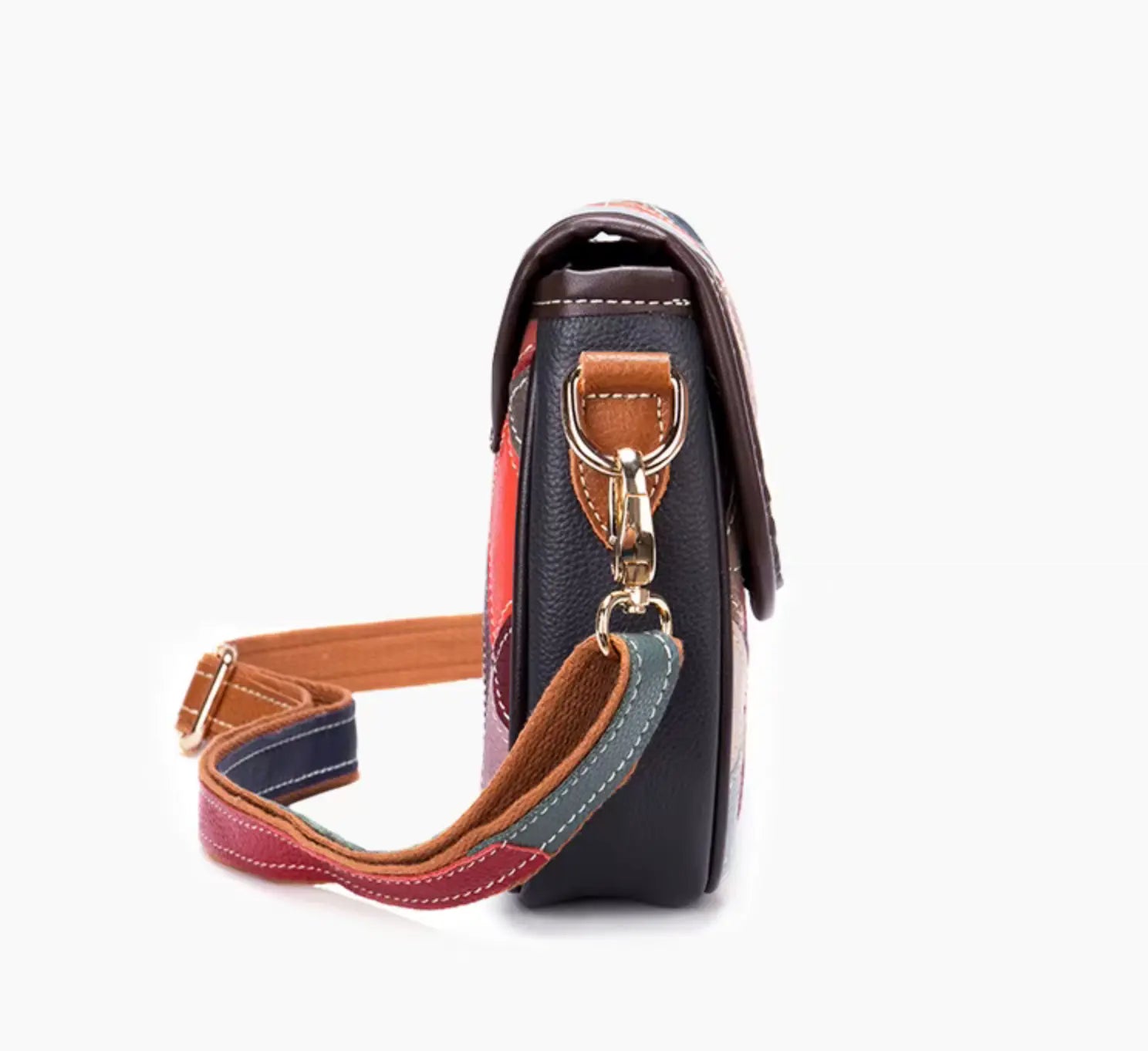 Patchwork Crossbody Bag Unique Genuine Leather Shoulder Bag Phone Purse with Shoulder Strap, Colorful