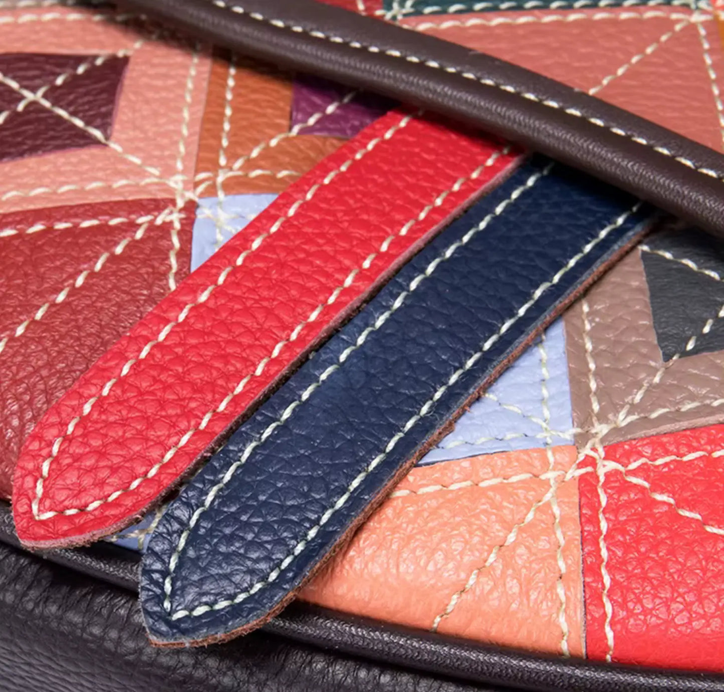Patchwork Crossbody Bag Unique Genuine Leather Shoulder Bag Phone Purse with Shoulder Strap, Colorful