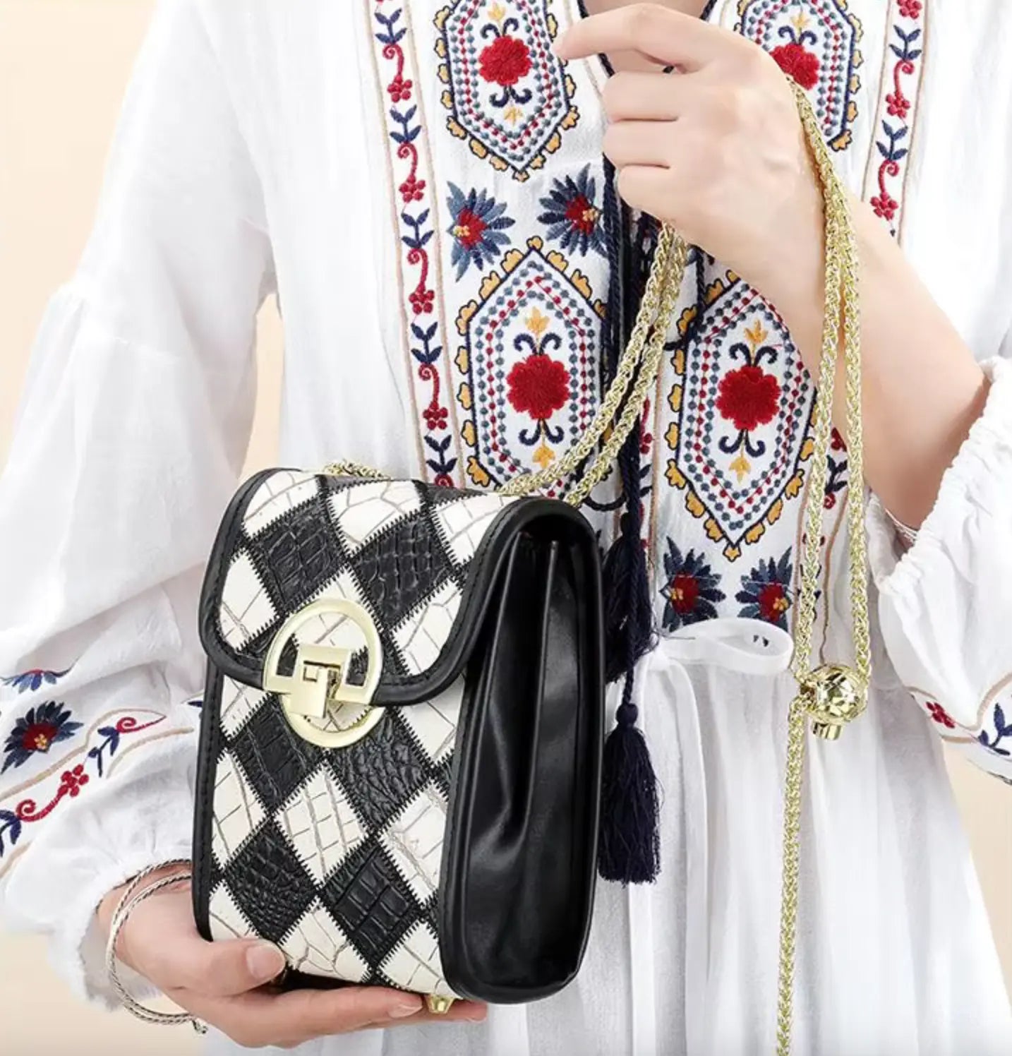 Westal Luxury Bohemia Patchwork Shoulder Sling Bag Cell Phone Purse Genuine Leather Crossbody Bags