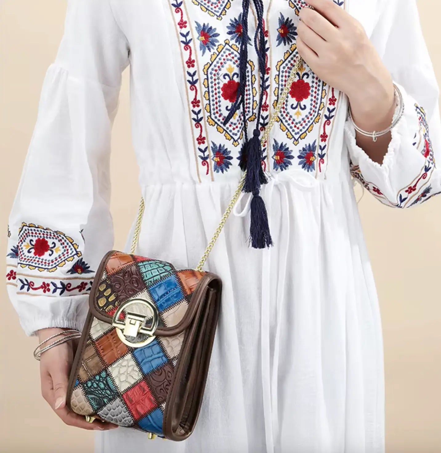 Westal Luxury Bohemia Patchwork Shoulder Sling Bag Cell Phone Purse Genuine Leather Crossbody Bags