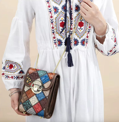 Westal Luxury Bohemia Patchwork Shoulder Sling Bag Cell Phone Purse Genuine Leather Crossbody Bags