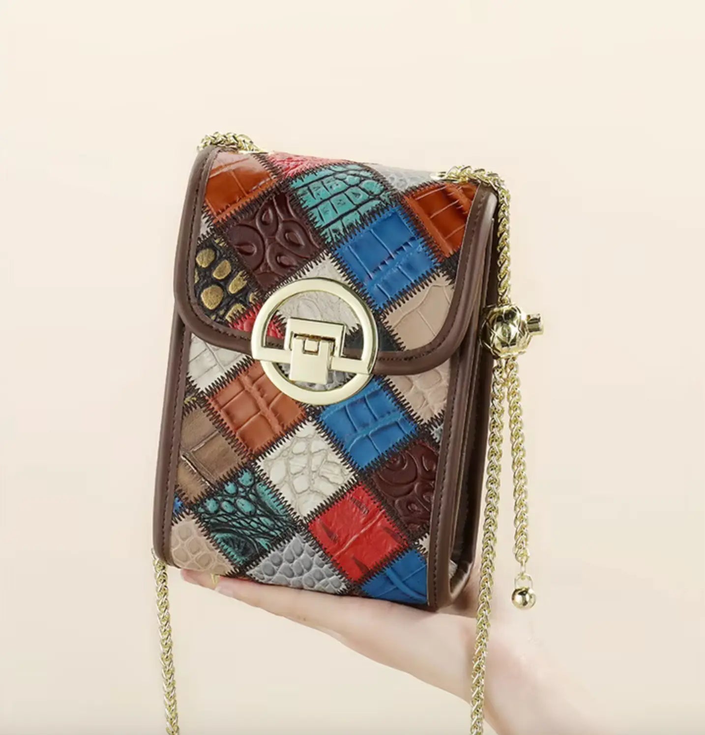 Westal Luxury Bohemia Patchwork Shoulder Sling Bag Cell Phone Purse Genuine Leather Crossbody Bags