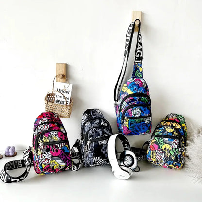 New kids fanny packSmall Graffiti Print Toddler Fanny Pack Crossbody Waist Bag for Kids Nylon Purses Chest Bag Shoulder Sling Bag