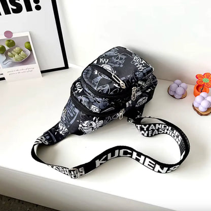 New kids fanny packSmall Graffiti Print Toddler Fanny Pack Crossbody Waist Bag for Kids Nylon Purses Chest Bag Shoulder Sling Bag