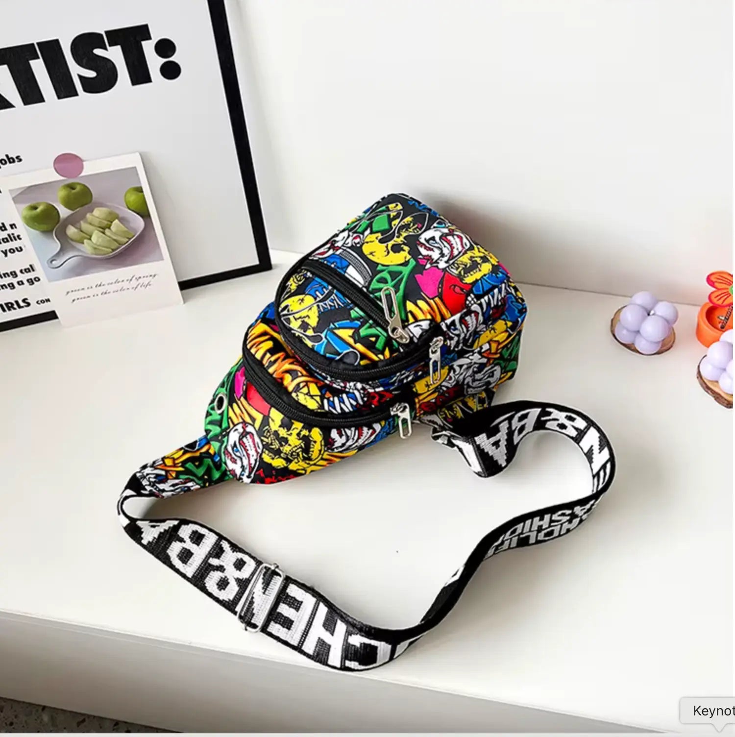 New kids fanny packSmall Graffiti Print Toddler Fanny Pack Crossbody Waist Bag for Kids Nylon Purses Chest Bag Shoulder Sling Bag