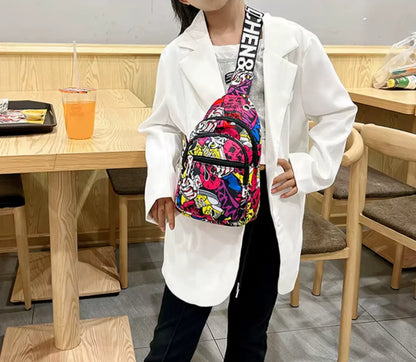 New kids fanny packSmall Graffiti Print Toddler Fanny Pack Crossbody Waist Bag for Kids Nylon Purses Chest Bag Shoulder Sling Bag