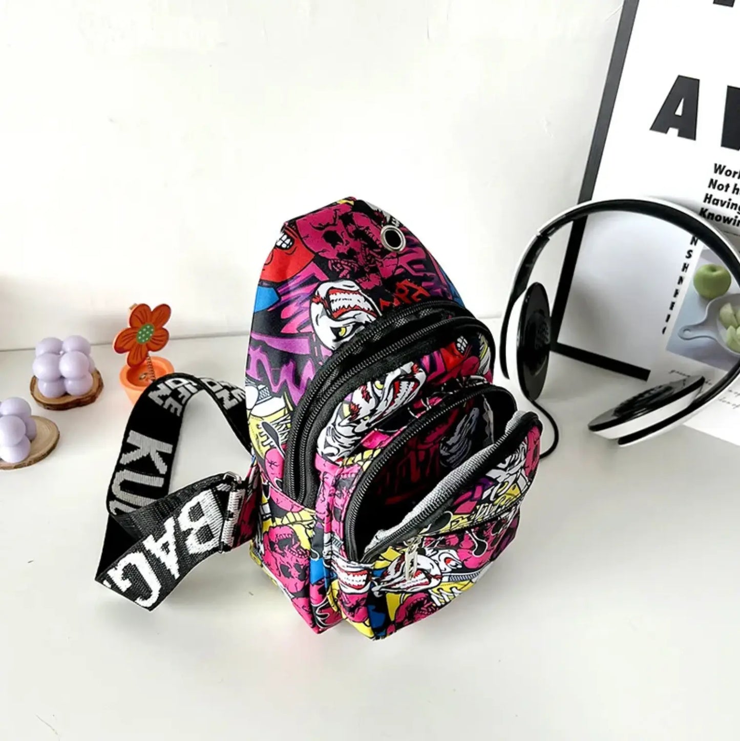New kids fanny packSmall Graffiti Print Toddler Fanny Pack Crossbody Waist Bag for Kids Nylon Purses Chest Bag Shoulder Sling Bag