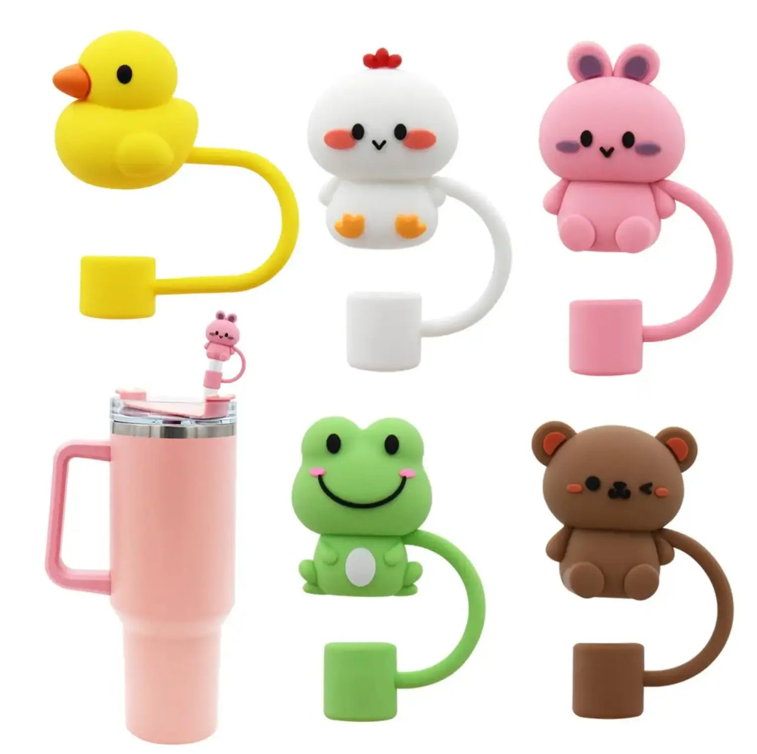 5Pcs Silicone Straws Toppers Cute Design Dust-Proof Reusable Straw Covers Decoration