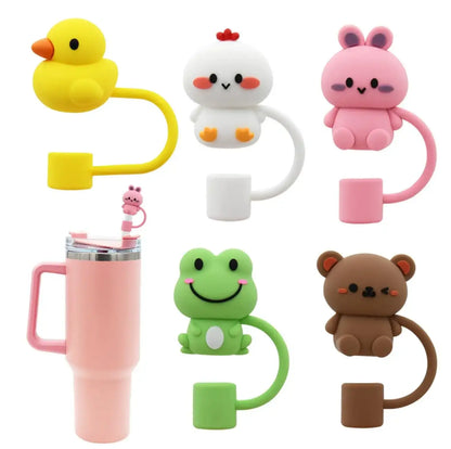 5Pcs Silicone Straws Toppers Cute Design Dust-Proof Reusable Straw Covers Decoration