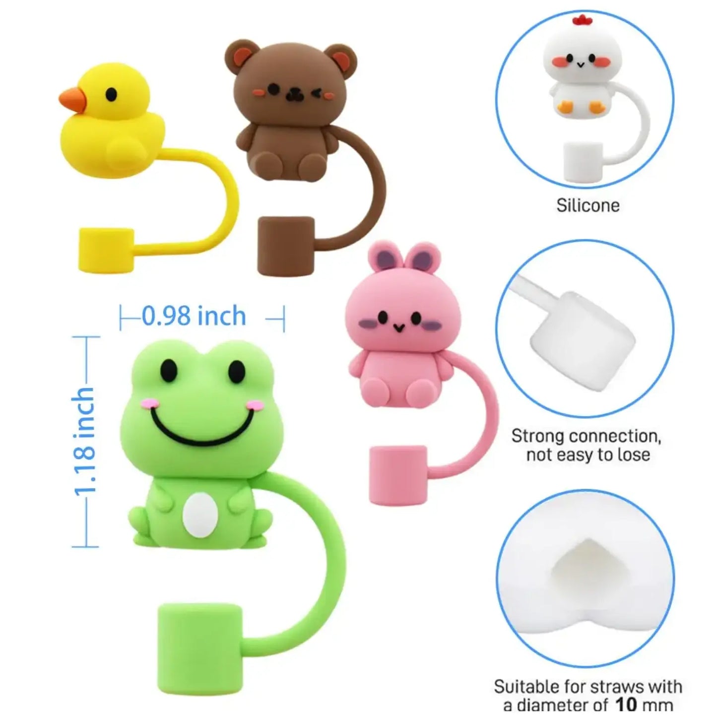 5Pcs Silicone Straws Toppers Cute Design Dust-Proof Reusable Straw Covers Decoration