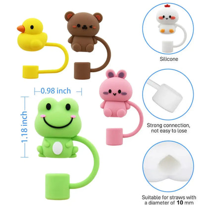 5Pcs Silicone Straws Toppers Cute Design Dust-Proof Reusable Straw Covers Decoration