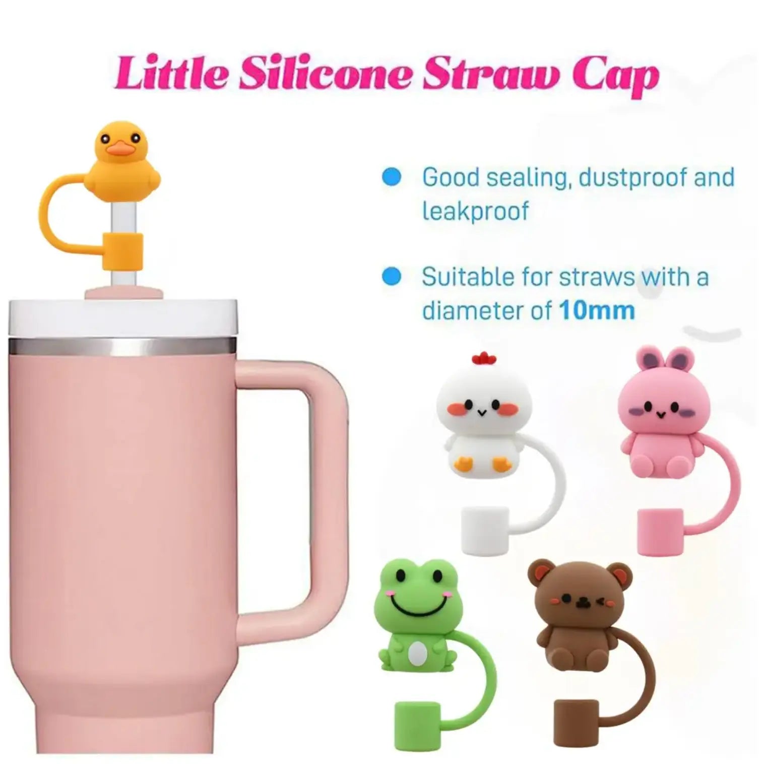 5Pcs Silicone Straws Toppers Cute Design Dust-Proof Reusable Straw Covers Decoration