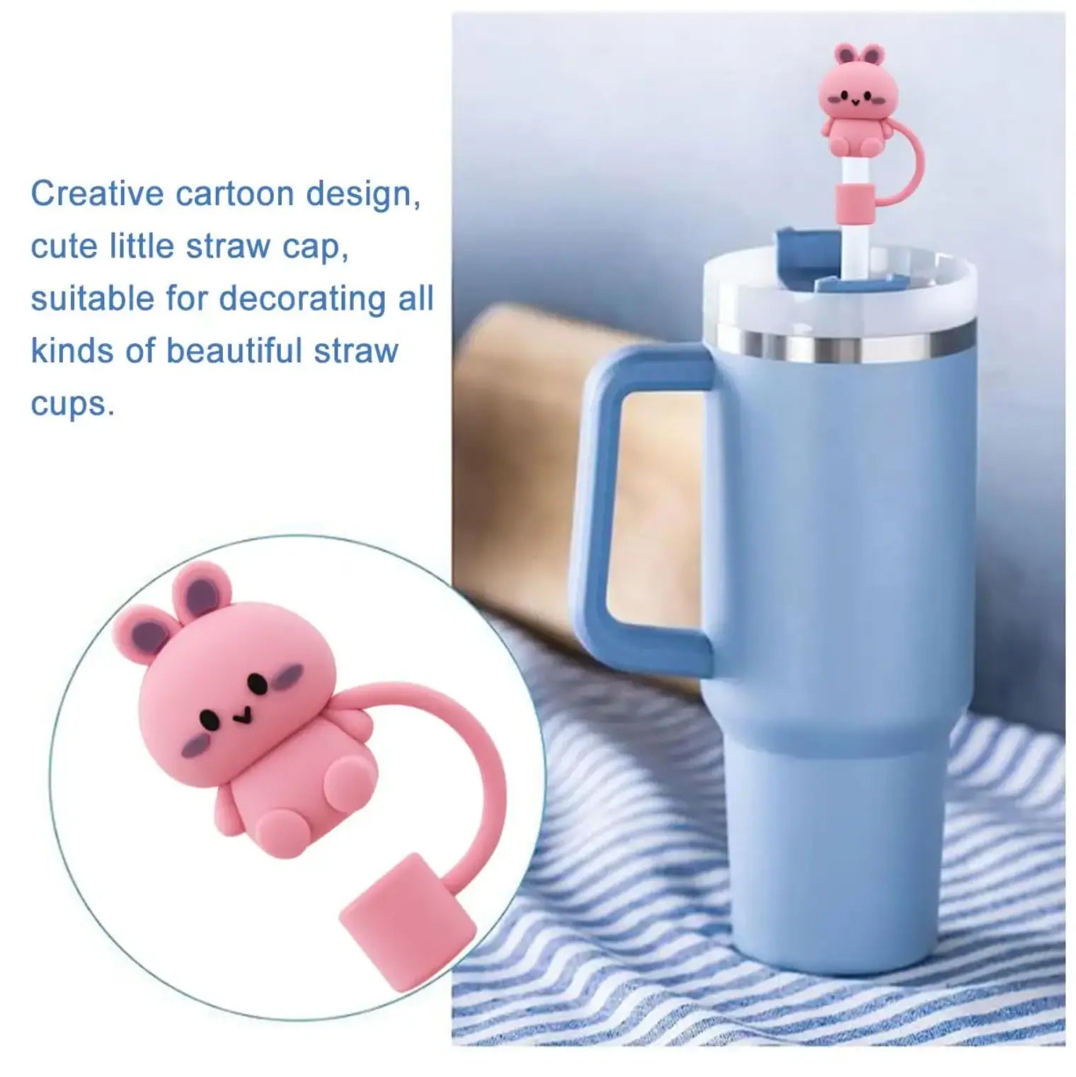 5Pcs Silicone Straws Toppers Cute Design Dust-Proof Reusable Straw Covers Decoration