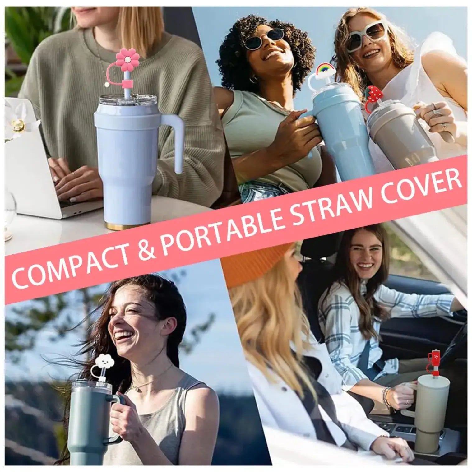 5Pcs Silicone Straws Toppers Cute Design Dust-Proof Reusable Straw Covers Decoration