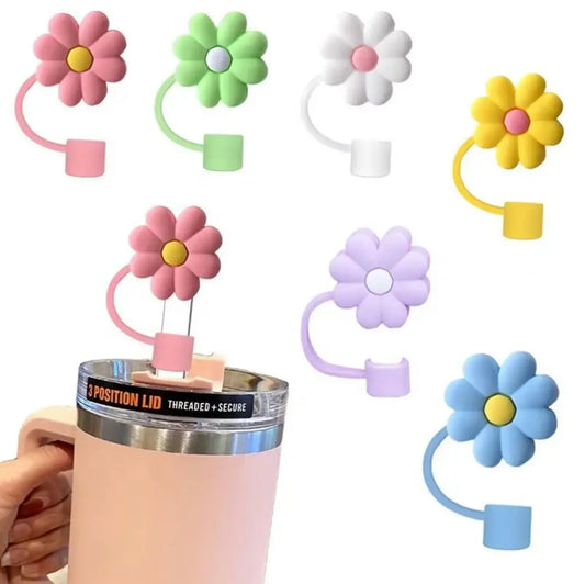 6pcs Cute Flower Straw Toppers Straw Cover Cap for Stanley Tumblers Accessories
