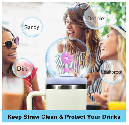 New 10pcs silicone flower straw toppers Reusable Covers and Caps for 9-10mm Straws - Fits Stanley 30 & 40oz Cups
