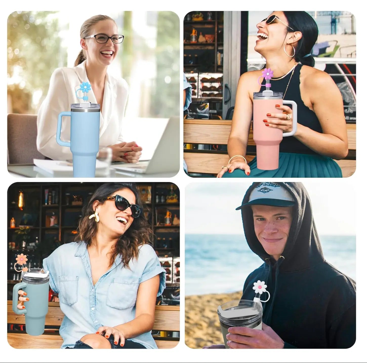 New 10pcs silicone flower straw toppers Reusable Covers and Caps for 9-10mm Straws - Fits Stanley 30 & 40oz Cups