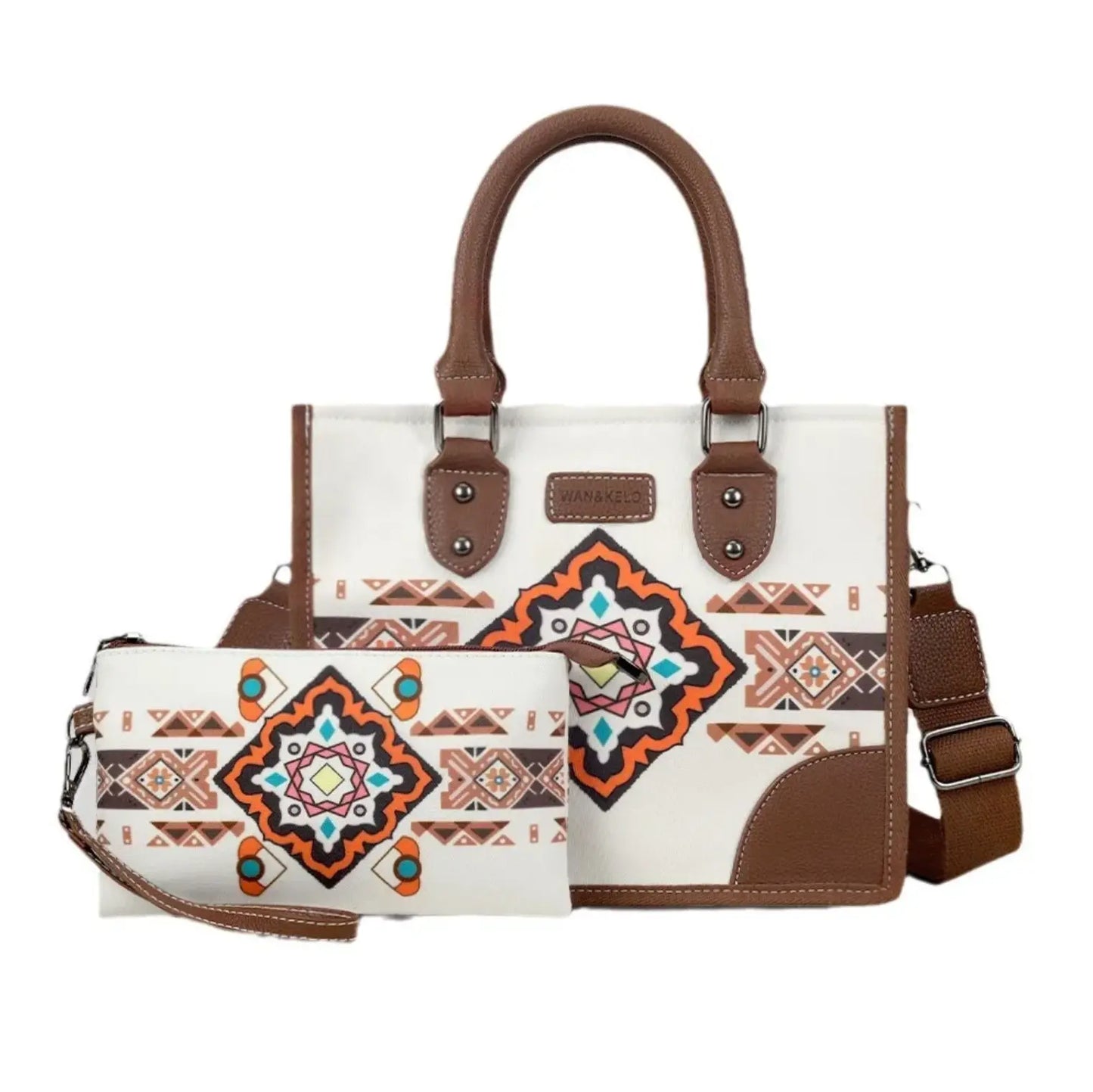 New Fendiz Classic Bohemian handbags Retro Canvas Pu Handbags and Purse Set Bohemian Aztec Pattern