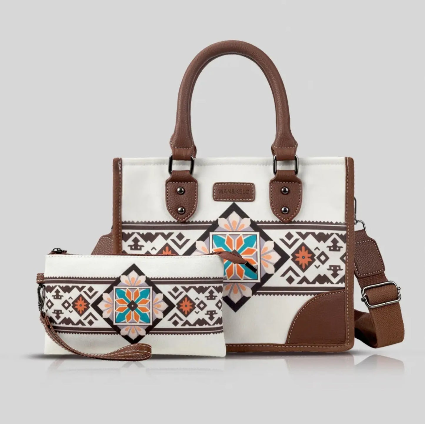 New Fendiz Classic Bohemian handbags Retro Canvas Pu Handbags and Purse Set Bohemian Aztec Pattern