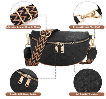 Fendiz Crossbody Sling Bag Fanny Packs Leather Chest Belt Bum Bag Anti Theft Purse for Travel