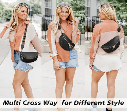 Fendiz Crossbody Sling Bag Fanny Packs Leather Chest Belt Bum Bag Anti Theft Purse for Travel