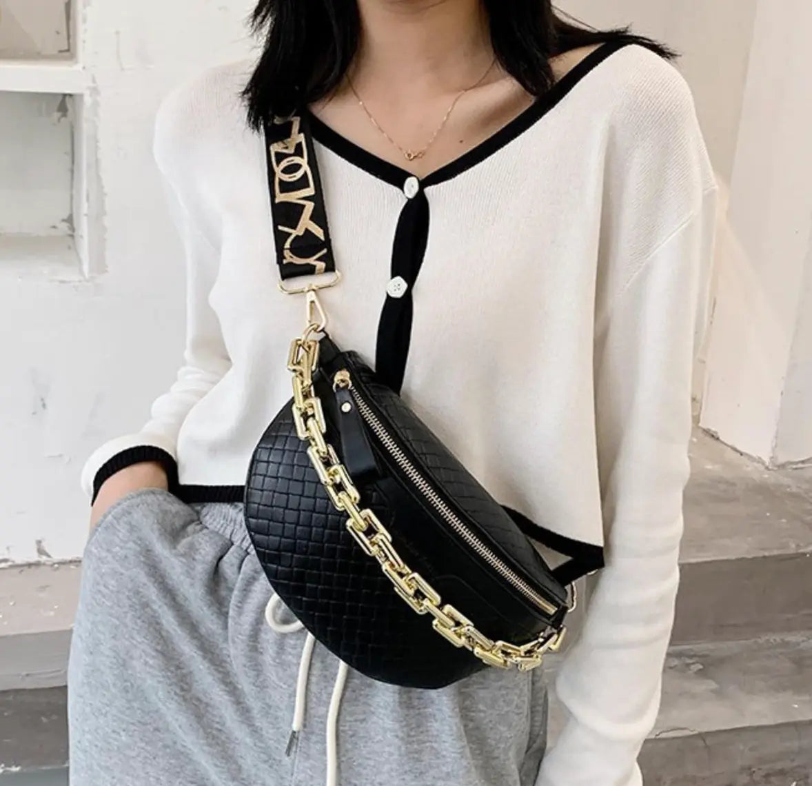 New Luxury Designer Fanny Pack Plaid leather Waist Bag Shoulder Crossbody Chest Bags Luxury Designer