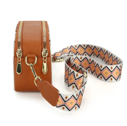 New Mini Crossbody Bag Sling Bag Guitar Strap Mini Crossbody Bag Bohemian Vintage Aztec Two Pattern Square Zipper