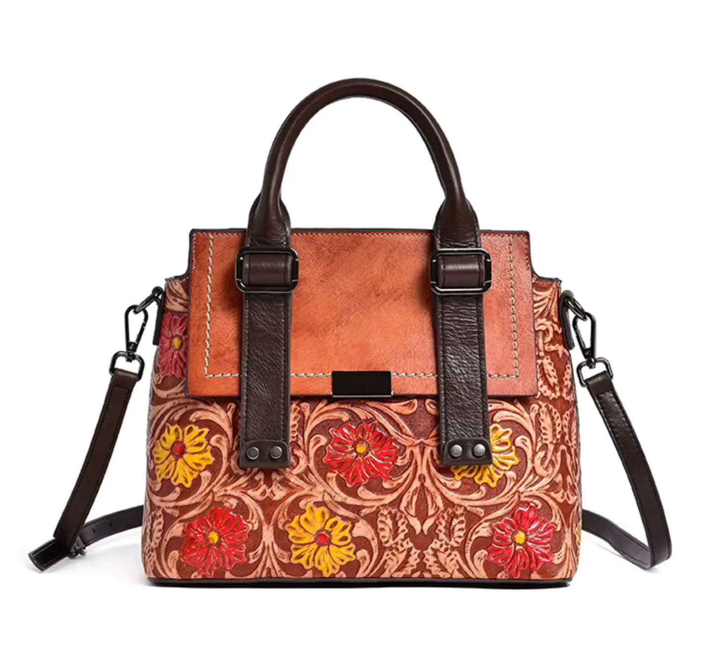 New Fendiz Genuine Leather Handmade Handbag Vintage Satchel Retro Cowhide Crossbody Purse Hobo Bags