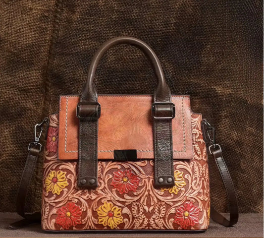 New Fendiz Genuine Leather Handmade Handbag Vintage Satchel Retro Cowhide Crossbody Purse Hobo Bags