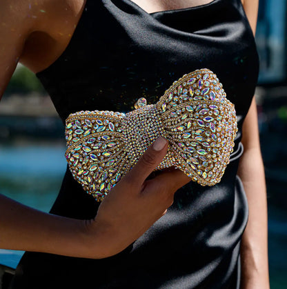 New Classic Women Bowknot Crystal Cutch Bag