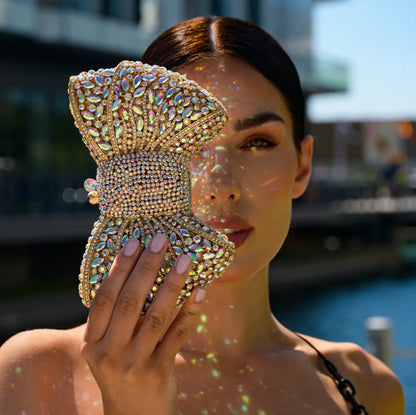 New Classic Women Bowknot Crystal Cutch Bag