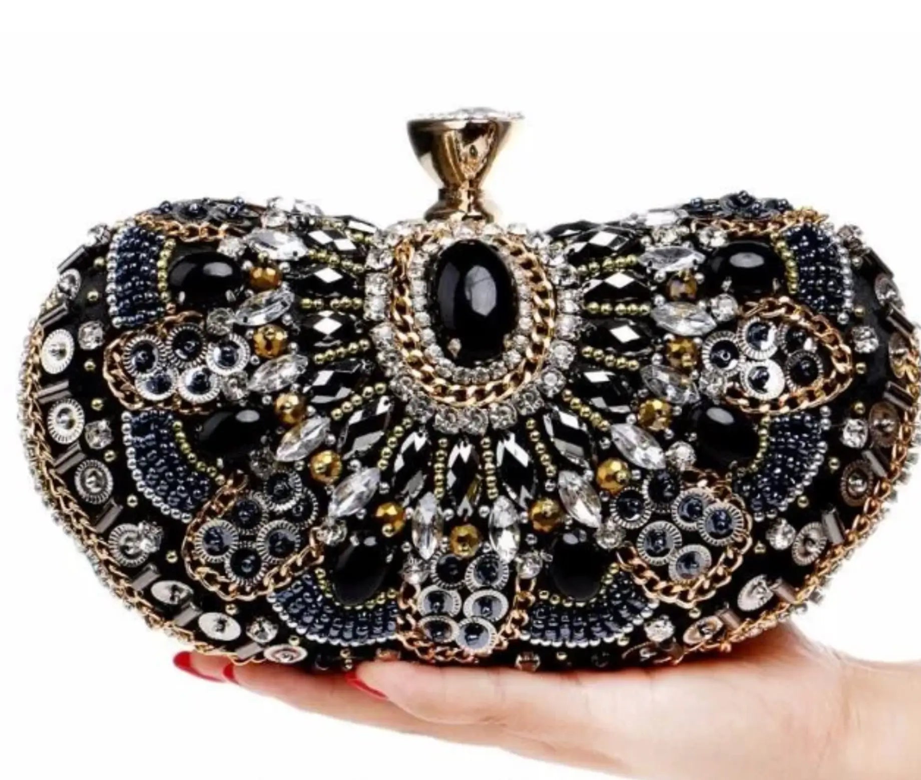 NEW Women Classic Evening Crystal Stone Clutch Bag